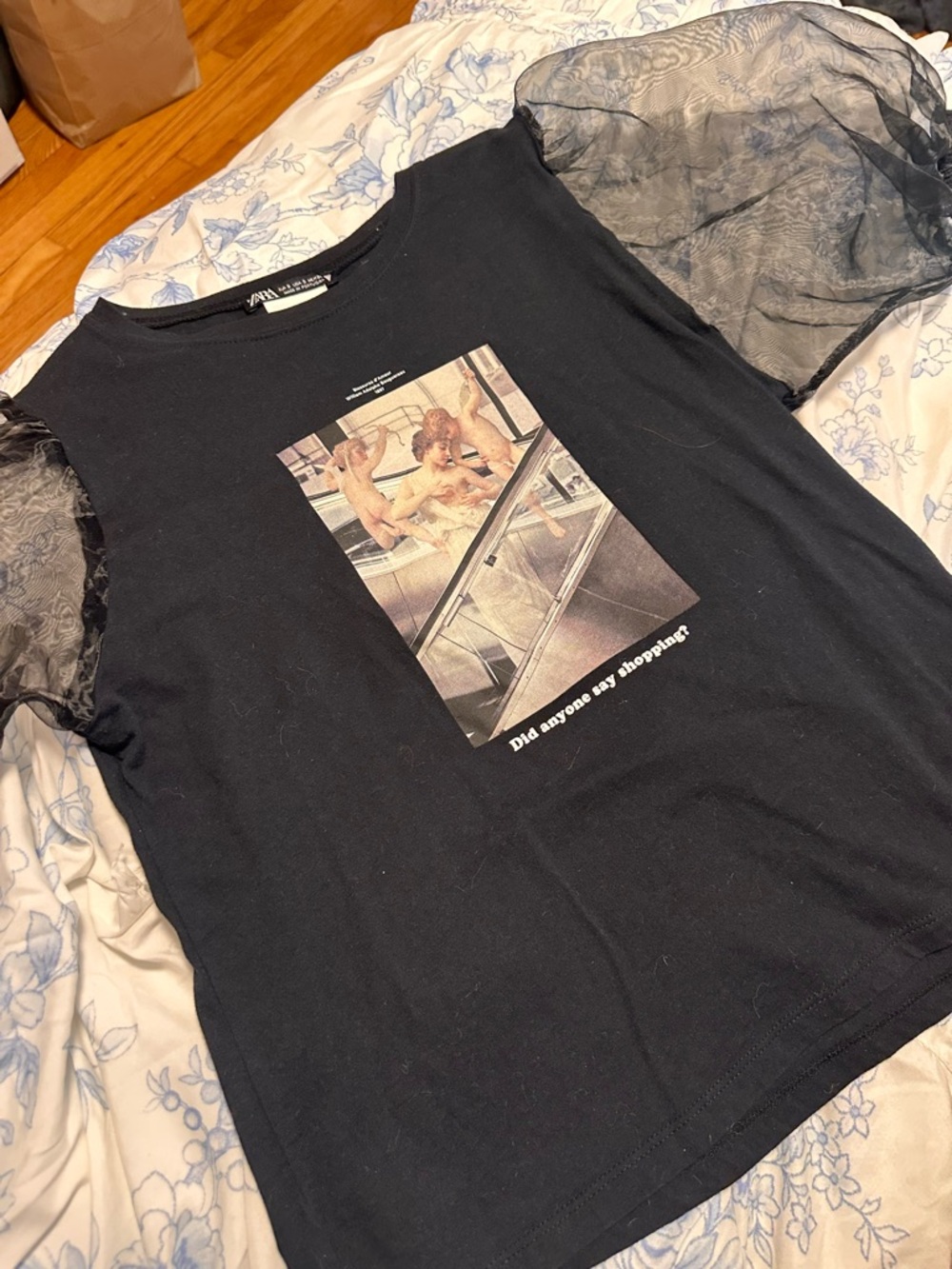 Zara Black Graphic Women’s Tee with Vintage Print